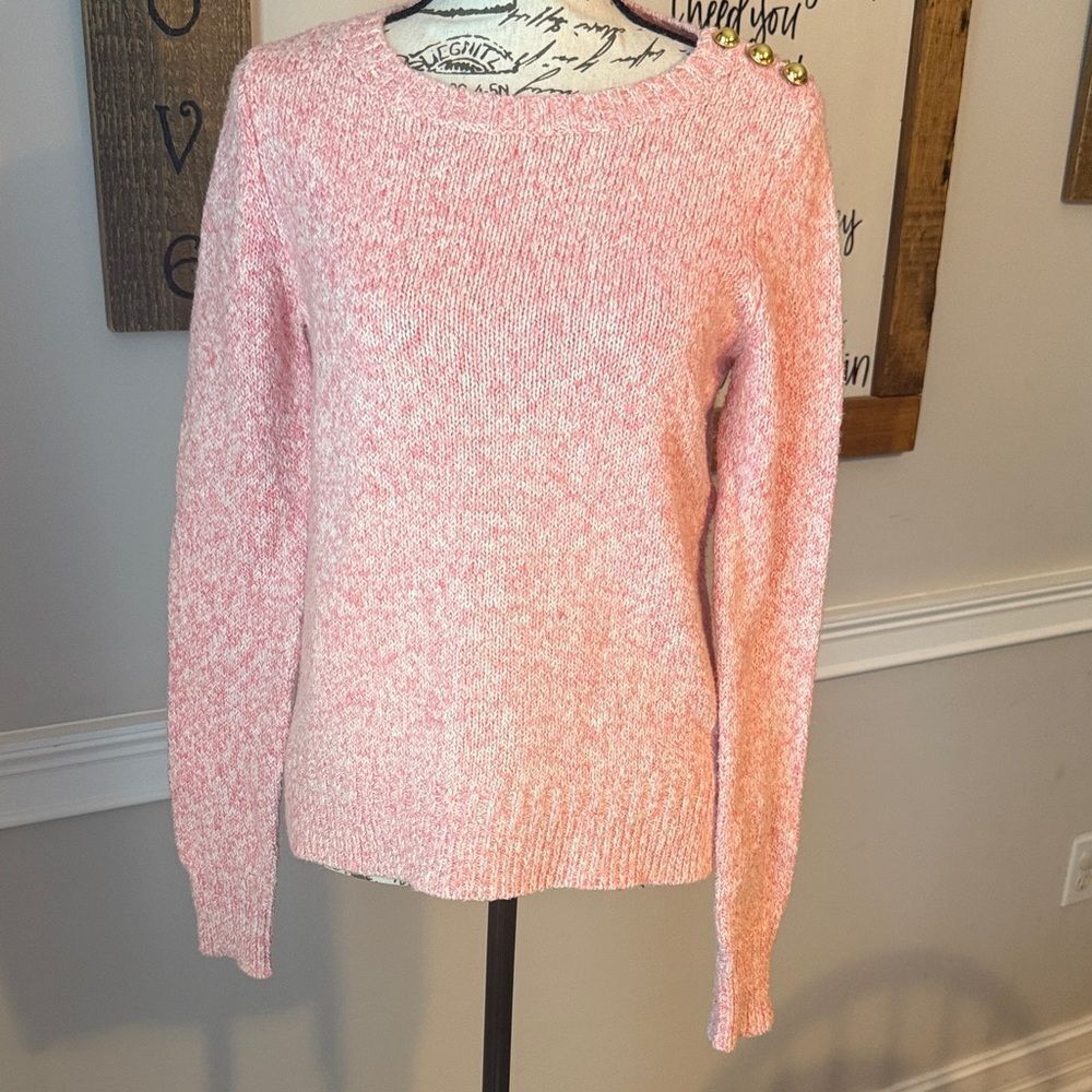 LOFT Pink Crew Neck Sweater with Button Accents